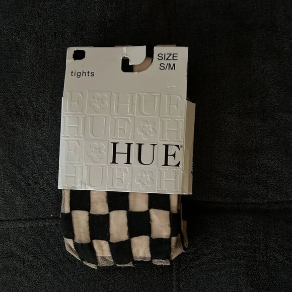 🦋 NWT 🌸 HUE Sheer Party Plaid Tights With Control Top Nude Black - Picture 2 of 2